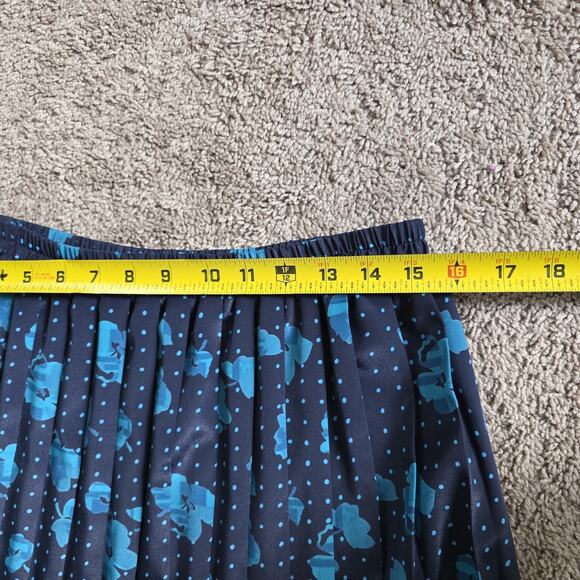 Vintage Floral Pleated Midi Skirt Women 16 Cottagecore Artsy Boho Teacher Blue - Picture 7 of 9